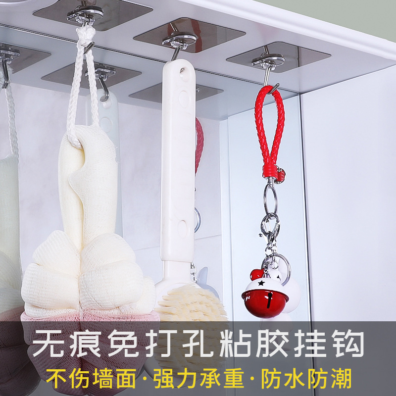Factory Direct Sales No-Punch Sticky Hook Strong Load-Bearing without Trace Square Clothes Hook Coat and Cap Storage Self-Adhesive and Transparent Hook