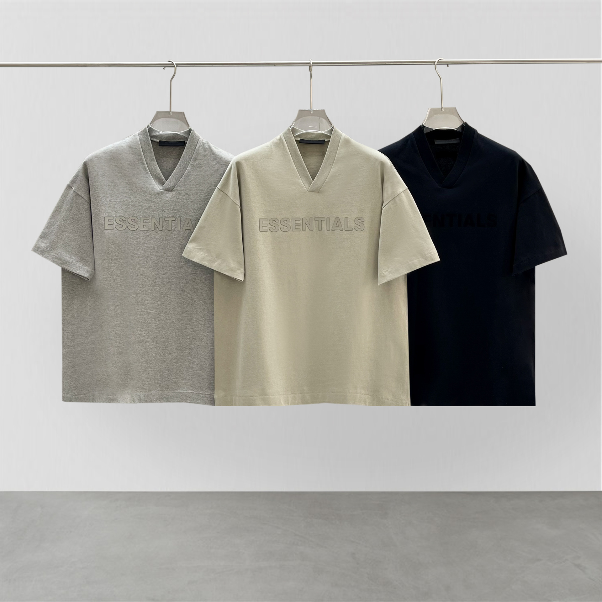 fog夏季新款复线essentials压胶字母高街宽松男女休闲v领短袖t恤