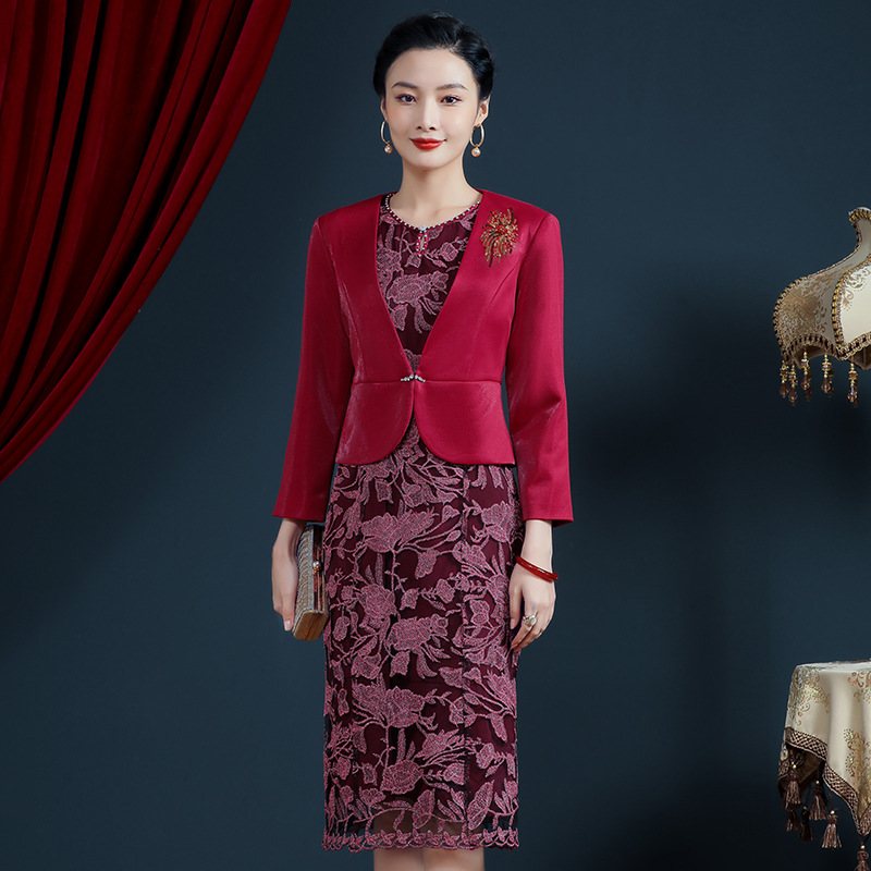 婚礼妈妈礼服两件套高贵春秋新款中老年外套喜婆婆婚宴装连衣裙女