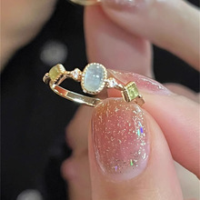 文艺复古海蓝宝石戒指女新款小众设计时尚个性轻奢百搭高级感指环