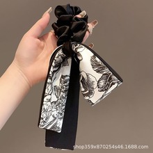 国风水墨碎花飘带蝴蝶结大肠发圈复古丸子头发绳皮筋女扎头绳发饰