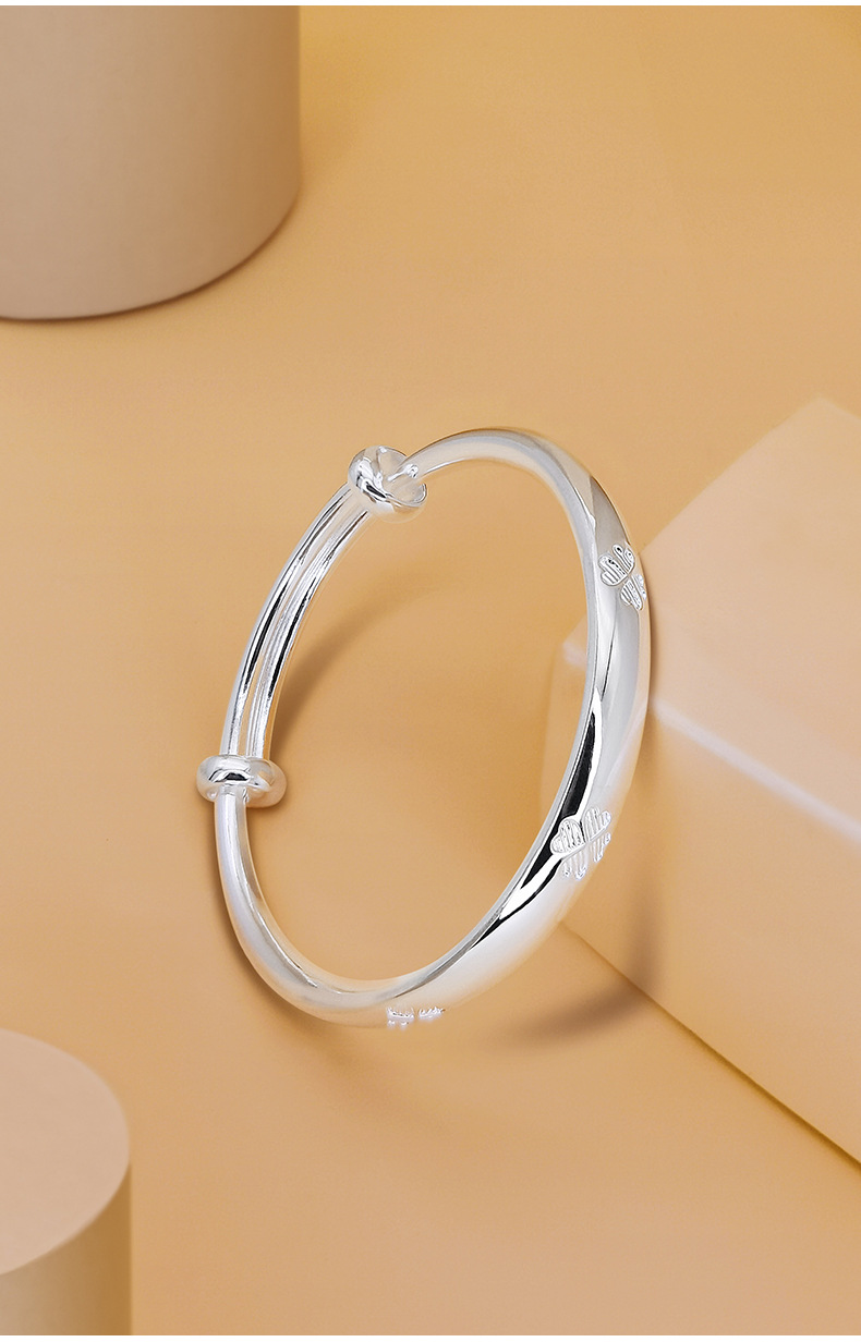 儿童银饰999足银宝宝银手镯推拉实心亮面亲子银镯子 厂家批发定制