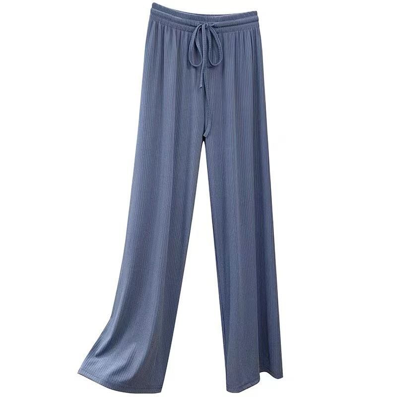 Korean Style High Waist Slimming the Journey of Flower Striped Knitted Drooping Wide-Leg Pants Women's Loose Mop Ice Silk Straight Women's Pants