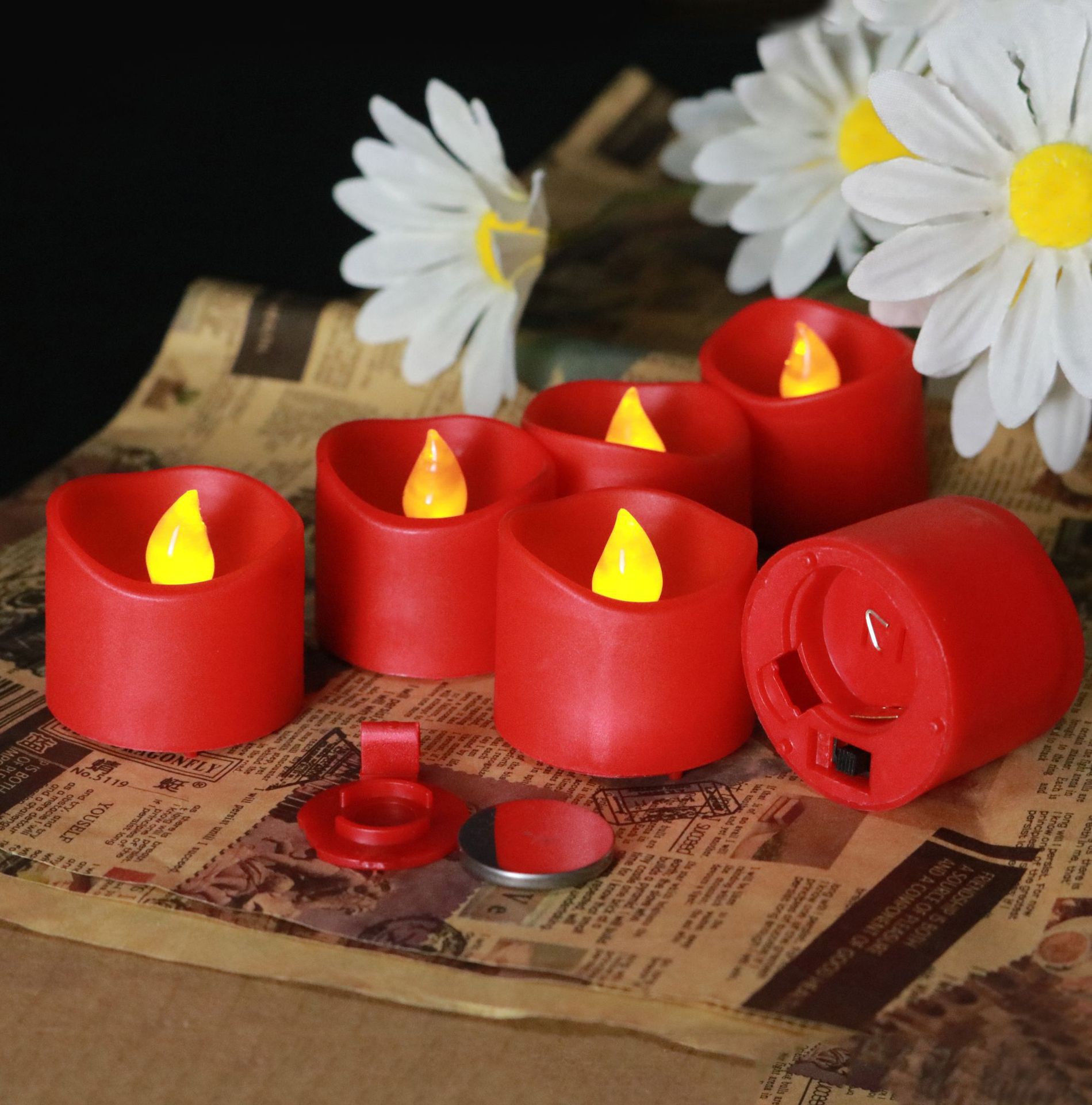 led电子蜡烛灯红壳内凹喜庆浪漫表白婚房生日场景布置求婚礼道具