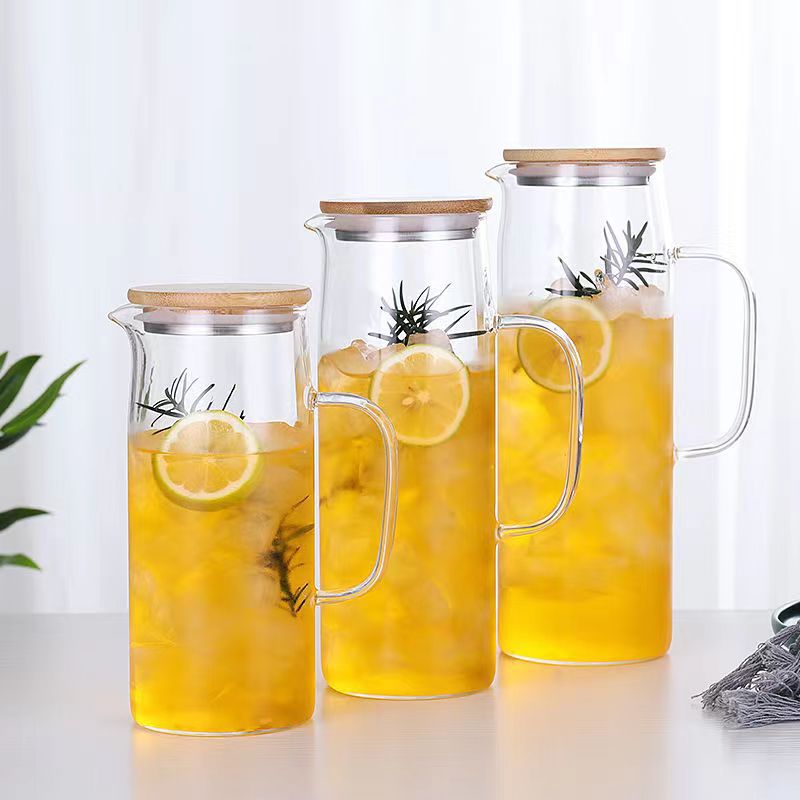 Japanese Glass Good-looking Cold Water Bottle Thickened Jug Large Capacity Straight Body Bamboo Cover Water Pitcher Transparent Teapot