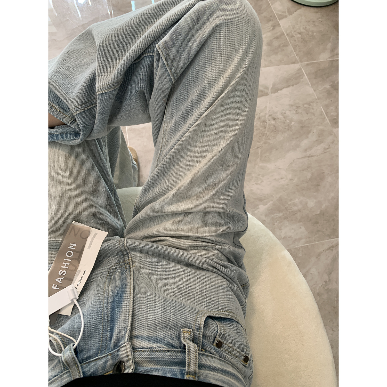 2024莫兰迪穿搭高质感全竹节阔腿垂感牛仔裤女高腰显瘦宽松裤子