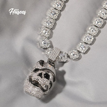Hiisees欧美跨境嘻哈新品盘蛇骷髅头铜锆石立体朋克夸张吊坠饰品