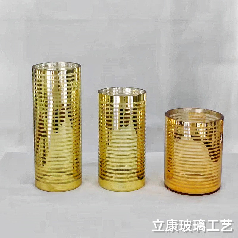 European-Style Creative Glass Electroplated Gold and Silver Striped Glass Vase Hydroponic Flowers Hotel Wedding Celebration Decoration Flower Arrangement Ornaments