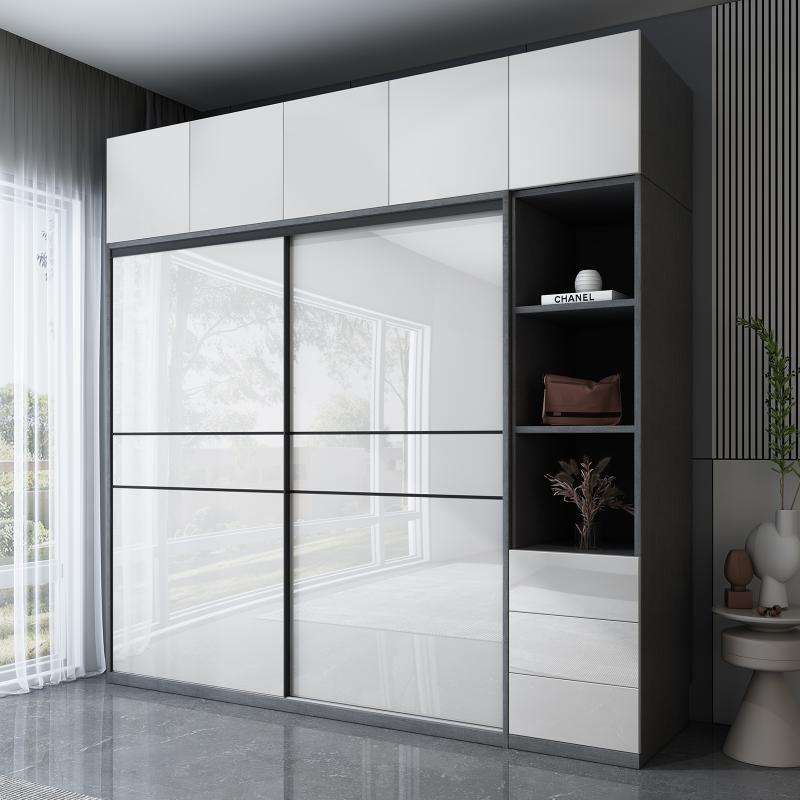 现代实木推拉门衣柜家用卧室极简包安装免漆板材大储物衣橱移烤漆