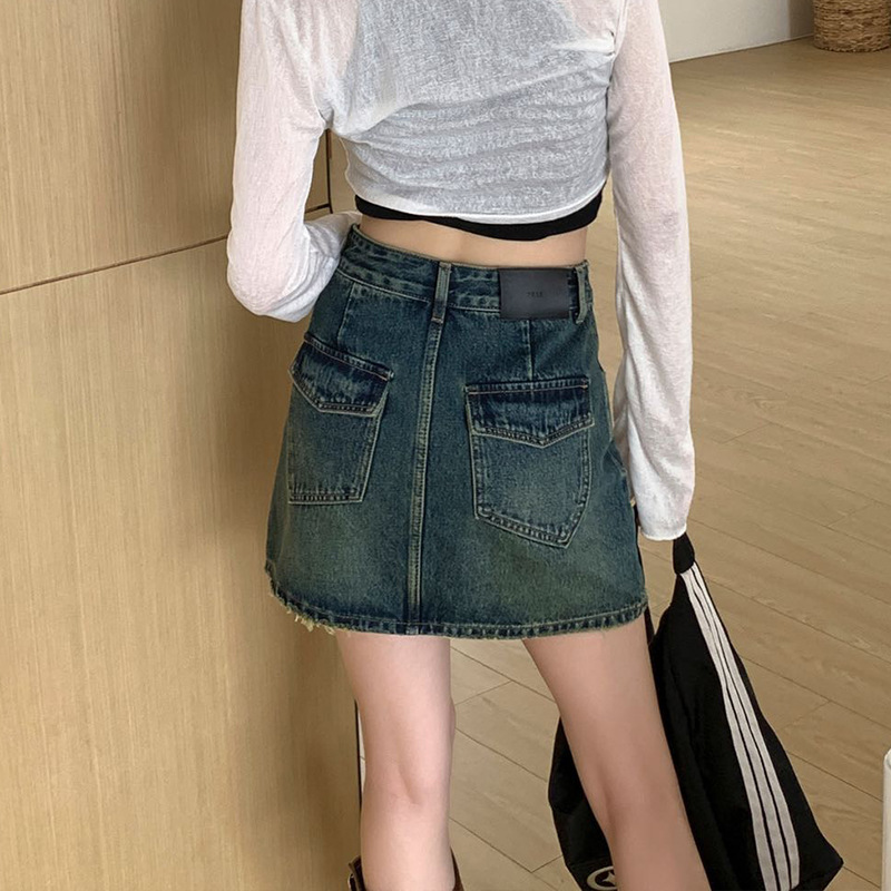 Youmanti American Hot Girl Denim Skirt 2023 Autumn New A- line Skirt High Waist Slimming Package Hip Skirt