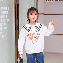 女童加绒卫衣22新款polo加厚卫衣设感大众韩版中大童加绒圆领卫衣