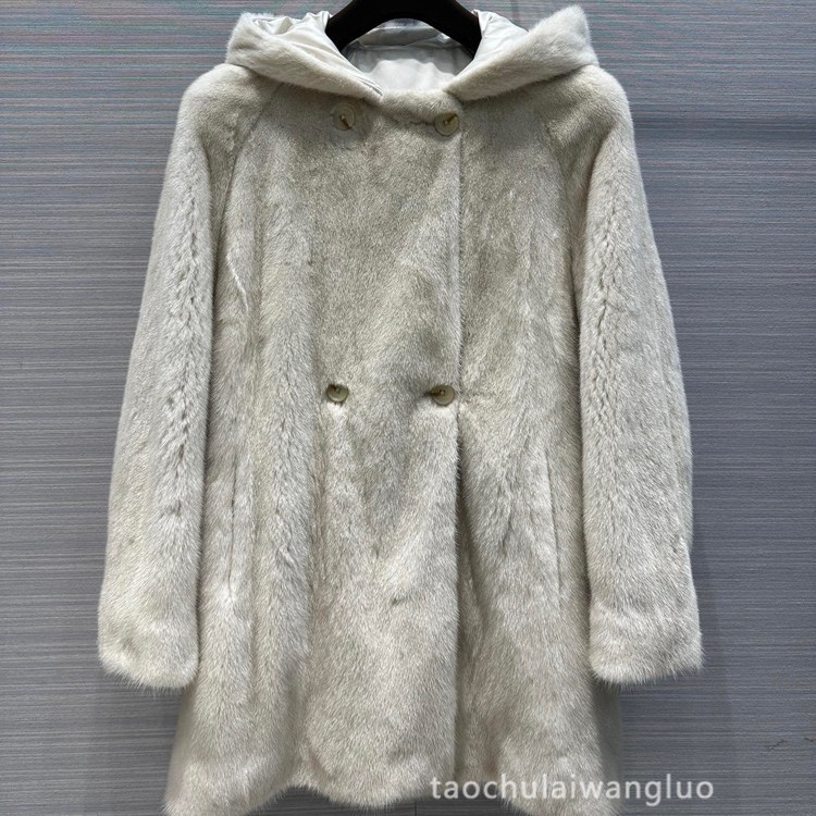 中长款水貂毛皮草大衣奢华名媛重工软糯连帽貂皮外套冬 aw62356