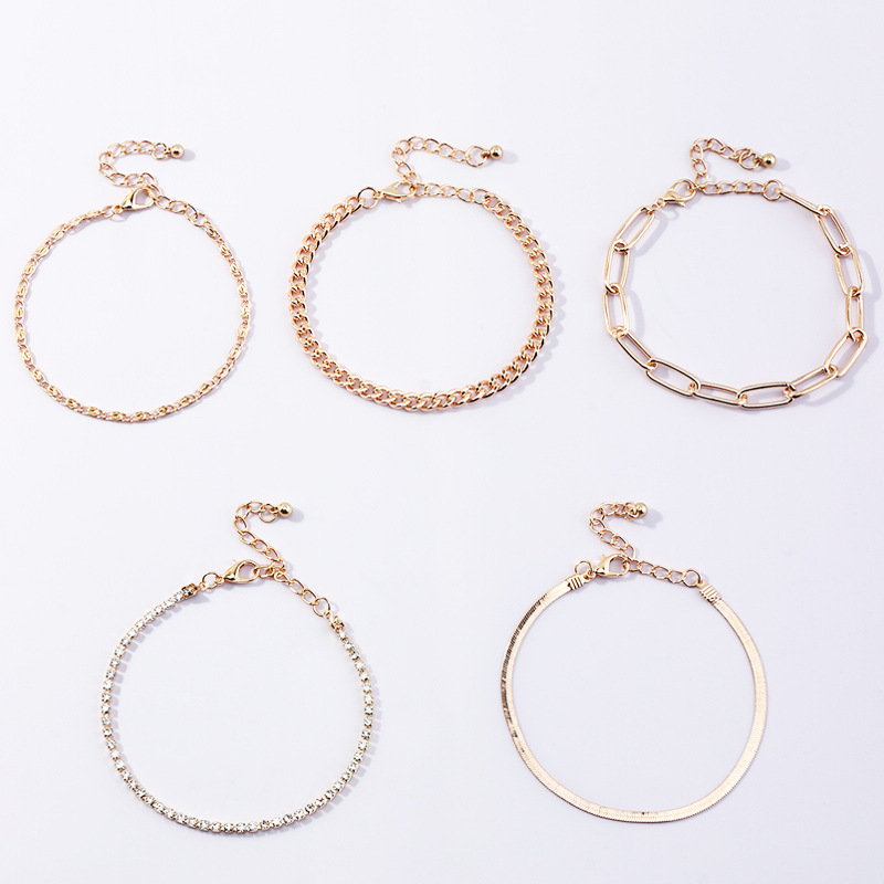 European and American Fashion Ornament Simple Thick Chain 5-Piece Set Bracelet Texture Claw Chain Metal Bracelet