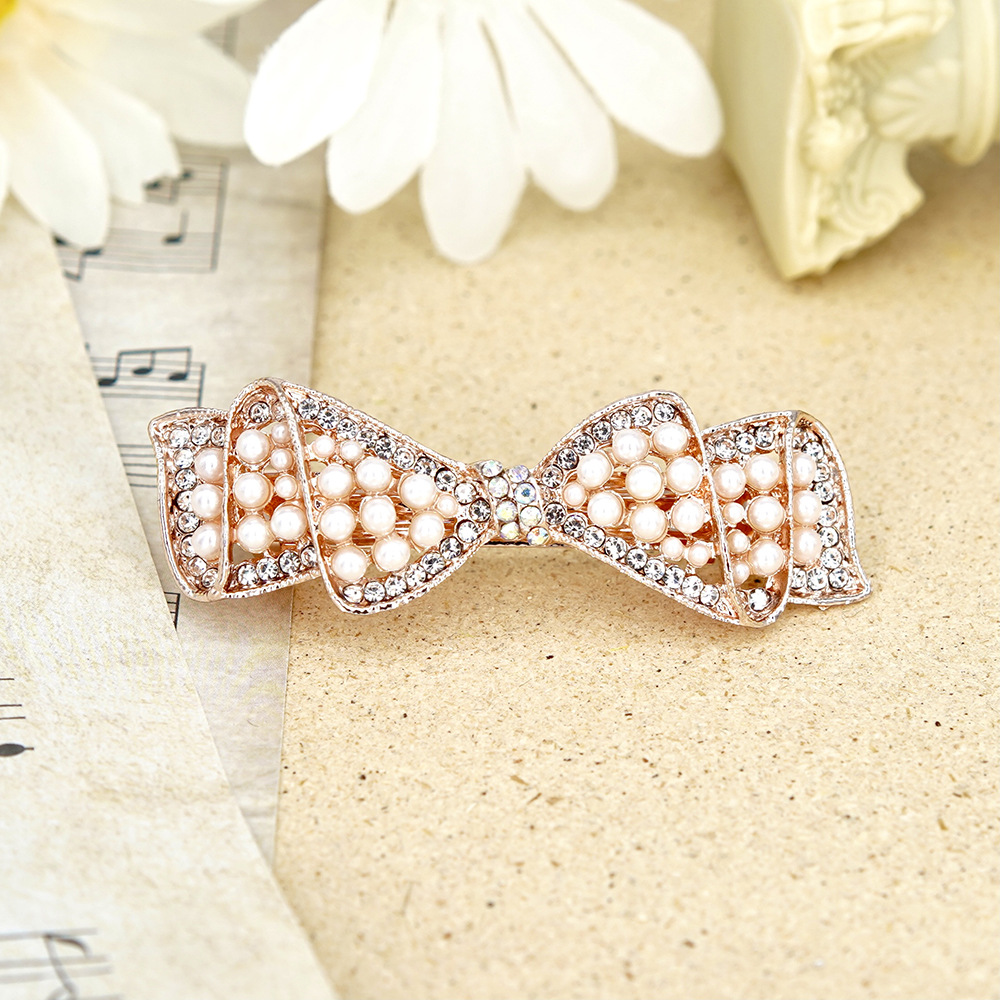 Japanese and Korean Pearl Headdress Bow Hair Accessories Diamond Spring Hairpin Fashionable Hairpin Updo Ponytail Clip Head Clip Wholesale
