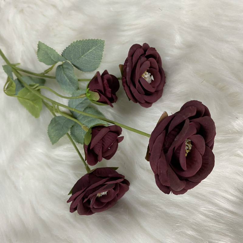 Long 5-Head Fresh Rose Home Wedding Decoration Photography Props Fake Flower Hotel Wedding Soft Outfit Artificial Rose