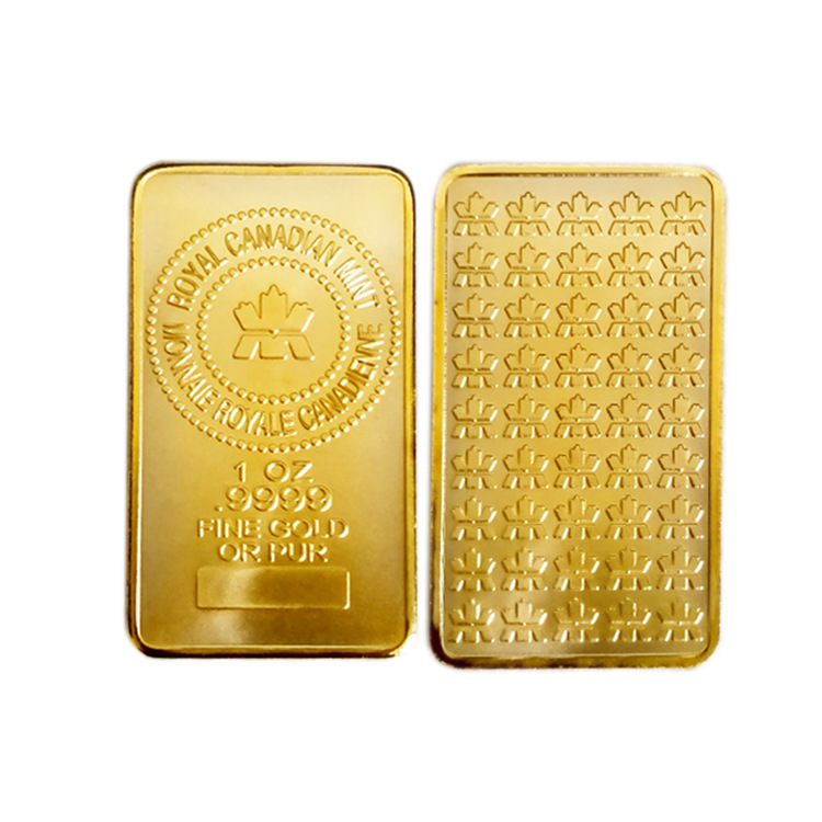 供应1盎司9999金条,加拿大金币,外贸金属条,50*28mm金银条