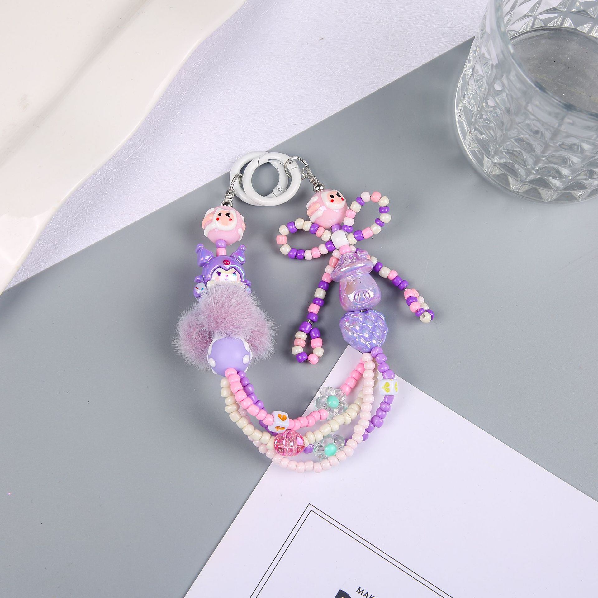 South Korea Ins Cute Hand-Painted Beads Phone Chain for Apple Huawei General Phone Case Lanyard Girl Fur