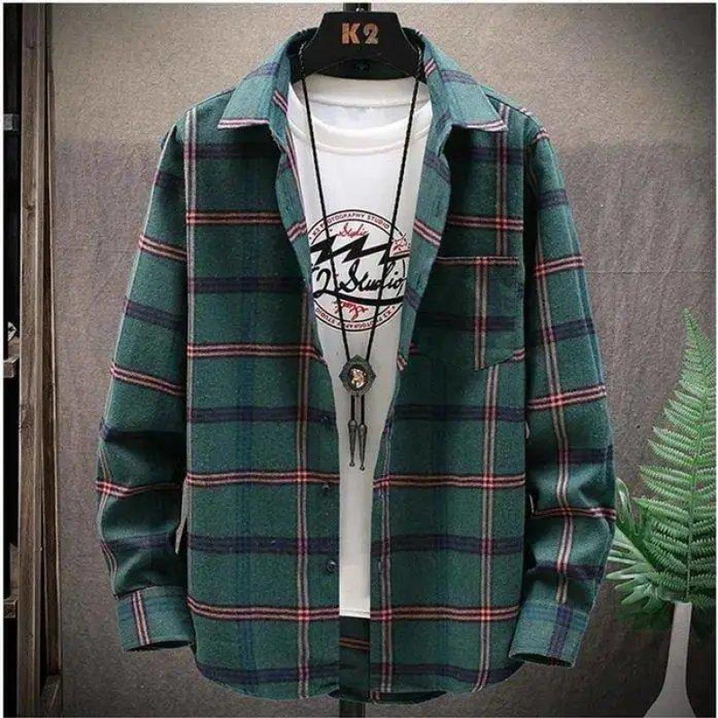 2023 Spring New Men's Shirt Long Sleeve Korean Style Student Trendy Loose Plaid Shirt Spring Coat Men