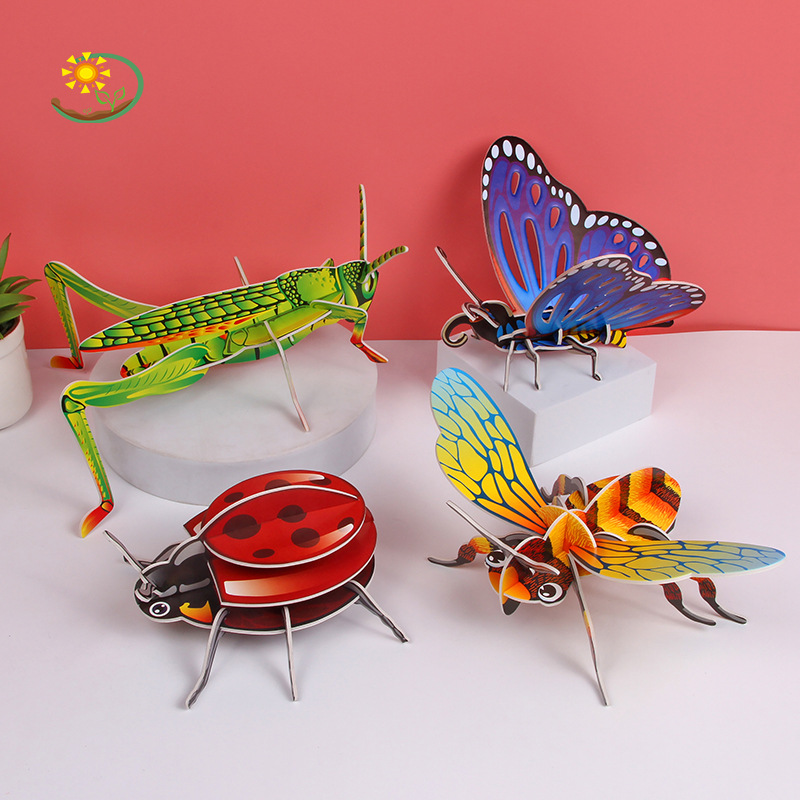 纸质昆虫立体拼图批发儿童益智玩具手工diy拼装地摊夜市货源