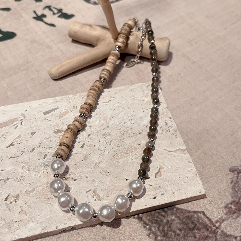 冷淡风异形珍珠椰壳串珠项链2022年新款复古森系中式锁骨链颈链女
