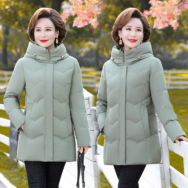妈妈冬装羽绒服女中长款中老年冬季白鸭绒外套50岁60中年加厚衣服