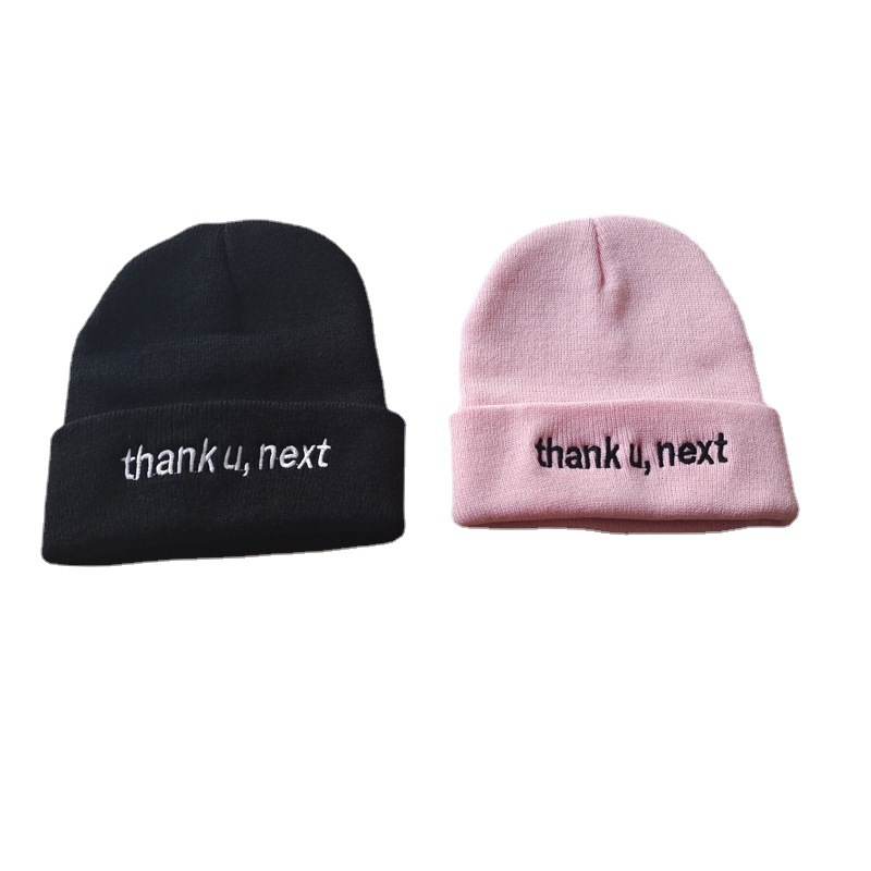 Cross-Border Letters Thank U, next Embroidery Knitted Hat Cold-Proof Warm Fashion Men and Women Autumn and Winter Woolen Cap