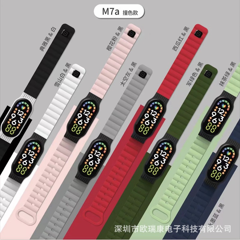 New LED Contrast Color Electronic Watch M7a Student Ins Style Sports Cartoon Factory in Stock Direct Selling