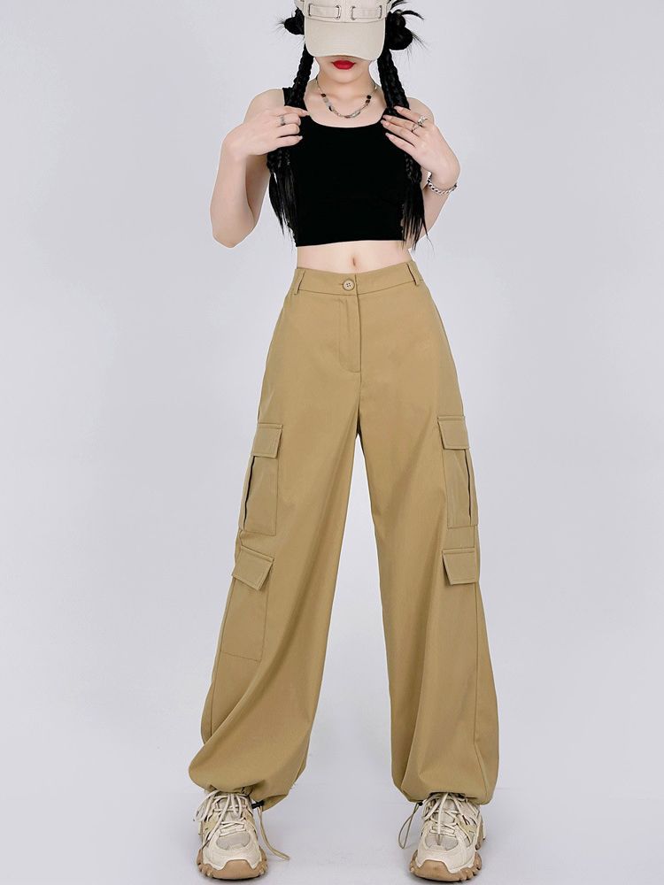 2023 Autumn New Hot Girl Style Overalls Women's High Waist Straight Wide Leg Design Sense Loose Casual Mopping Trousers