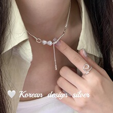 韩国东大门新款饰品 S925纯银简约天然珍珠项链 锁高级ins叠戴女