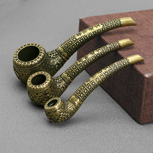 仿古玩复古黄铜烟斗手工黄铜老式烟枪男士金属烟具工艺品收藏摆件