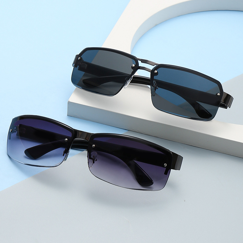 New Men's Driving-Specific Glasses Retro Classic Brown Sunglasses Fashion Trending Semi-Rimless Sunglasses