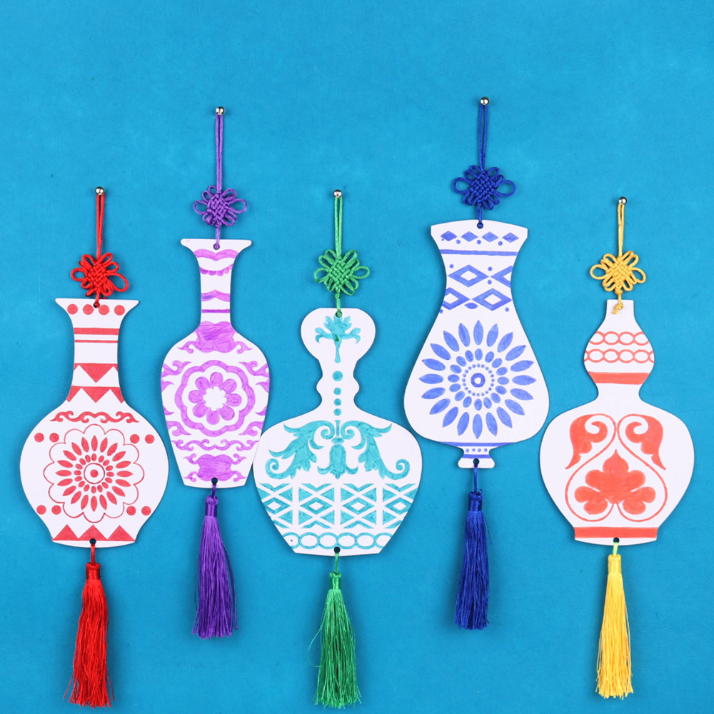 花瓶白胚儿童绘画填色手工制作花幼儿园手绘创意板模具彩绘diy