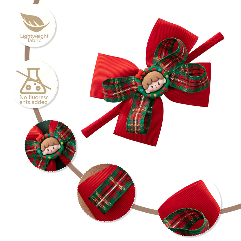 Cross-Border New Arrival New Year Christmas Red Bow Headband Cute Children's Holiday Hair Accessories Little Girl Headband Hair Band