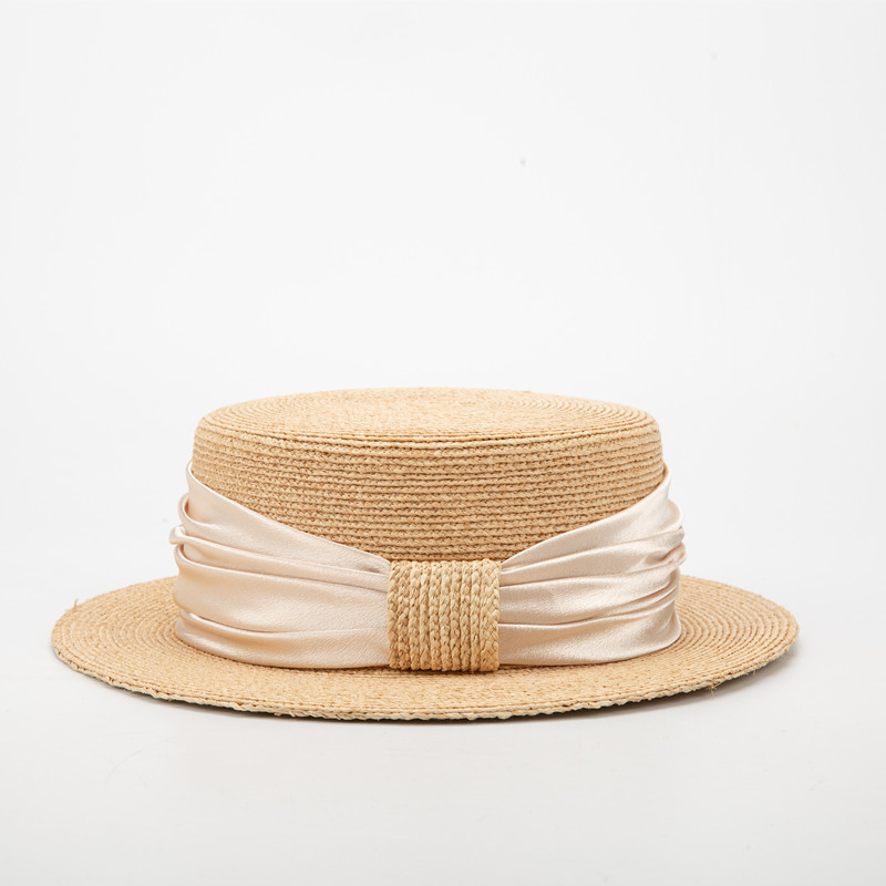 华巧 春夏新款平顶平沿拉菲草帽子遮阳防晒礼帽女-阿里巴巴
