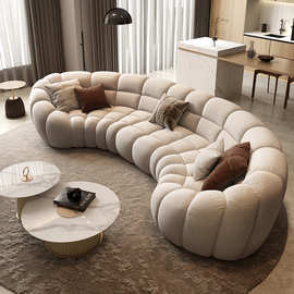 11%奶油侘寂风羊羔绒小户型服装店意式创意半圆弧形布艺月亮腰果沙发