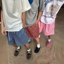 美式潮流格子五分短裤男2024夏季新款宽松透气速干薄款抽绳沙滩裤
