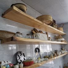 简约墙上一字实木搁板店面家用厨房整木置物架不规则原木壁挂隔板