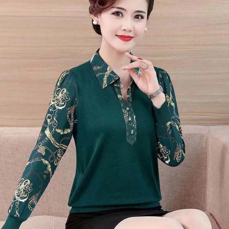 Mom Top 2023 New Spring and Autumn Summer Bottoming Shirt Long Sleeve Loose Oversized Shirt Polot Shirt Outerwear Women