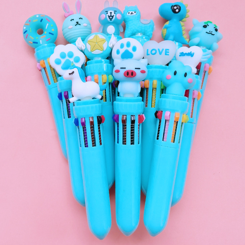 Creative Stationery Ten-Color Ballpoint Pen Girl Heart Cartoon Multi-Color Push Pen Student Journal Graffiti Marker Pen Wholesale