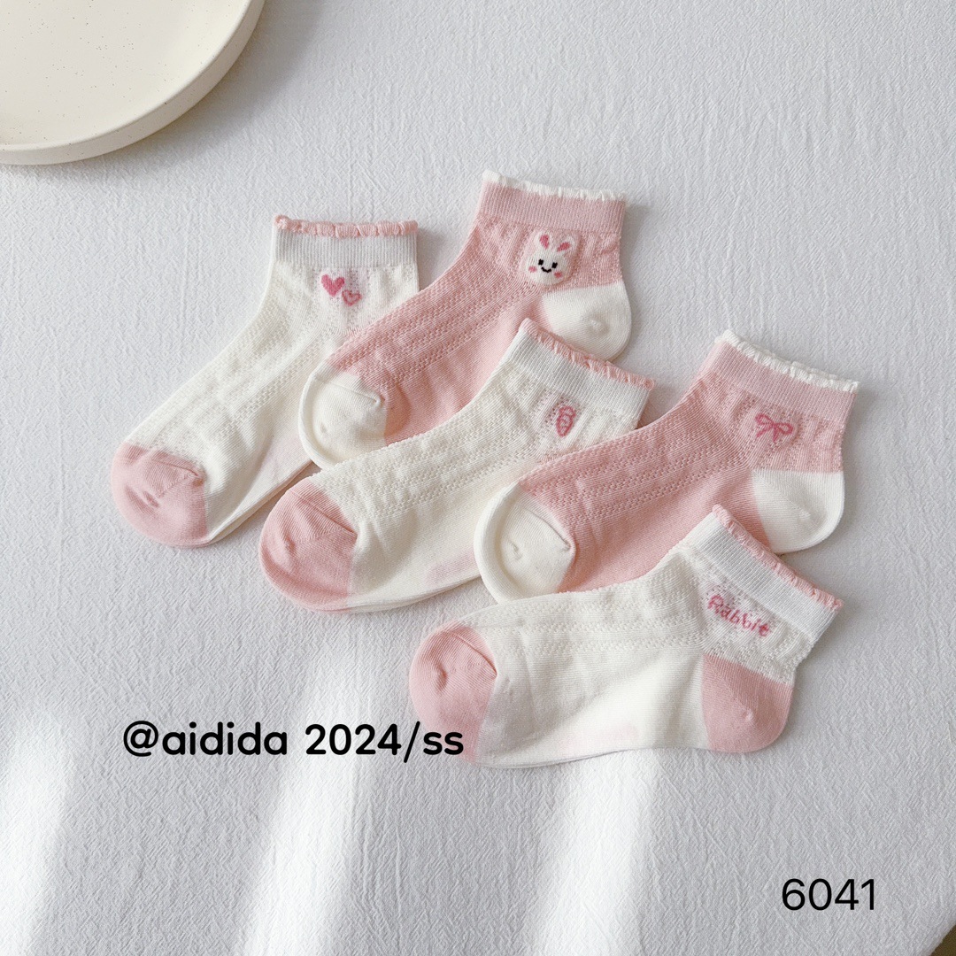 爱嘀嗒女童袜子夏季大网眼超薄粉色花边可爱卡通兔女孩短袜透气袜