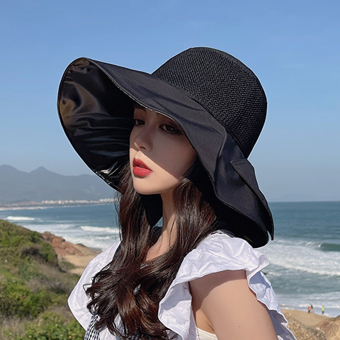 Sun Hat Female Summer Korean Style Vinyl Sun Protection Hat Folding Beach Hat UV Protection Wide Brim Hat Face Cover Sun Hat