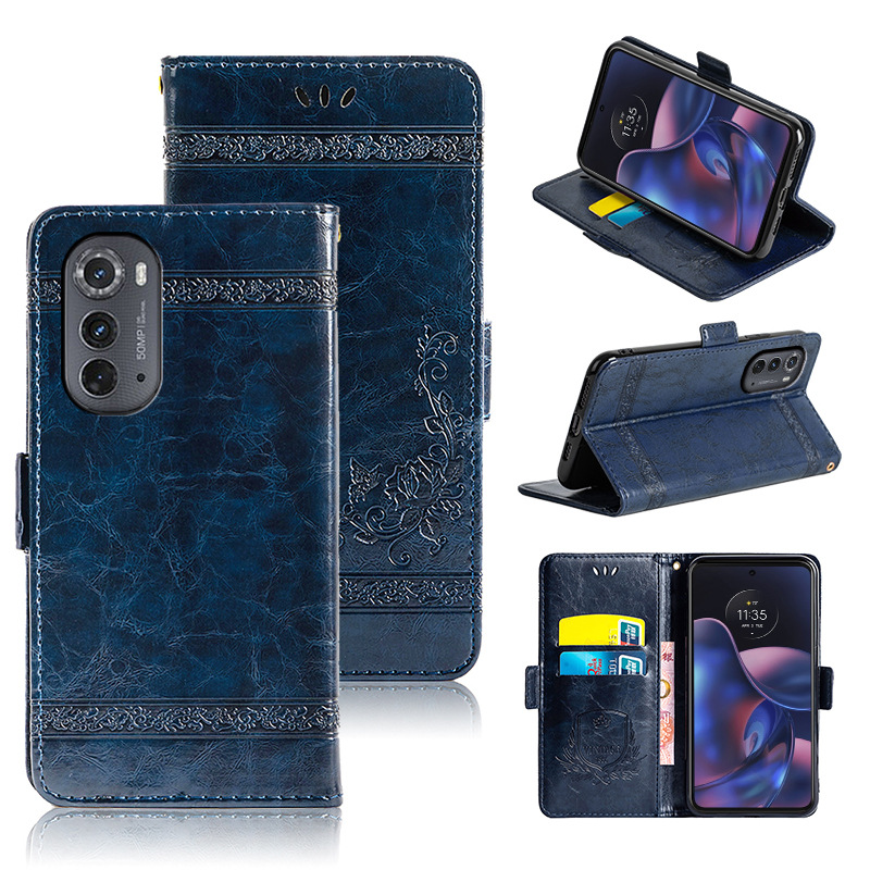 适用于摩托罗拉 motorola edge 2022油蜡皮侧扣商务复古翻盖皮套