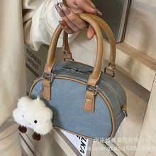 韩系小众设计手提小方包包女2024新款时尚单肩斜挎保龄球包小包包