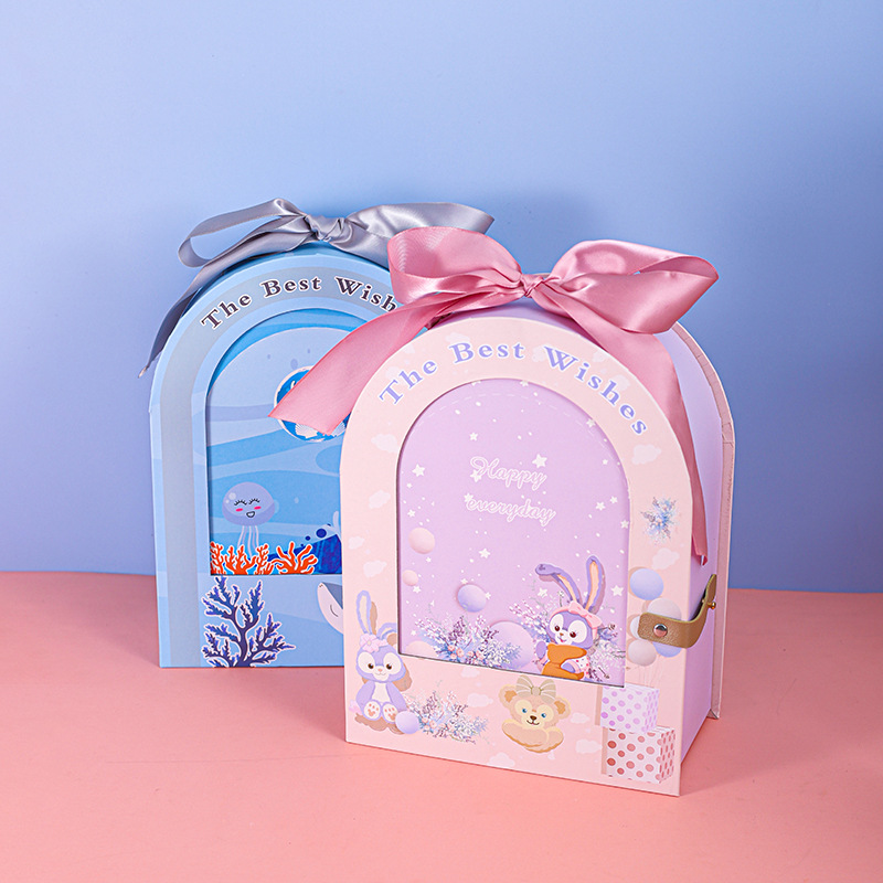 卡通儿童礼盒硬盒女生宝宝满月酒礼盒空盒手提喜糖周岁生日礼品袋
