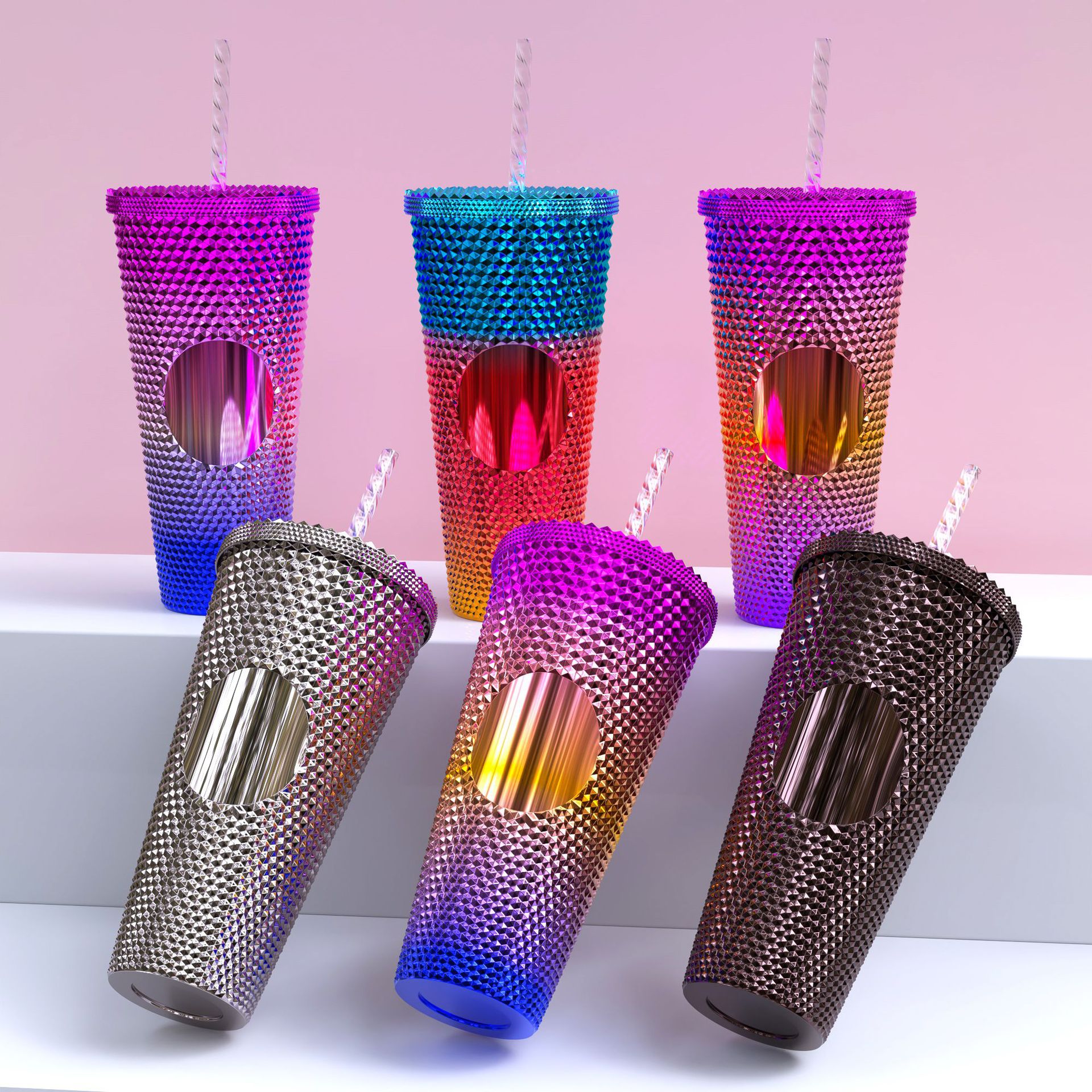 New Gradient Color Durian Cup Plastic Drinking Straw Cross-Border Scale Cup Colorful Water Cup
