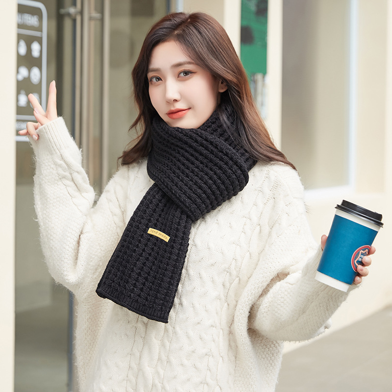 Korean Style Solid Color Knitted Wool Scarf Female Winter Thicken Thermal Student Cute Internet Celebrity Scarf Male Versatile New