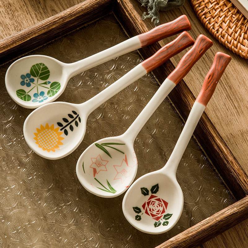 餐具创意套装陶瓷勺子ins高颜值勺子调羹饭勺子长柄可爱