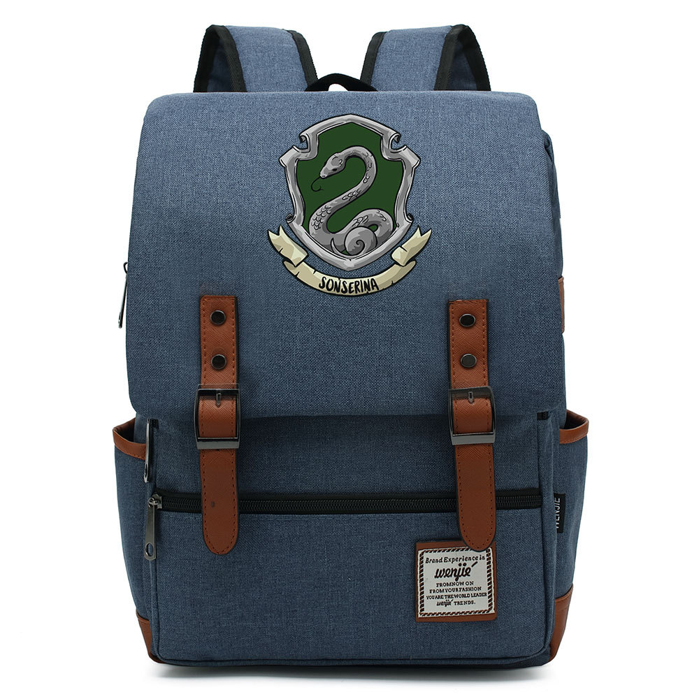 一件代发魔法学院时尚印花青少年学生书包男女休闲皮带扣双肩背包