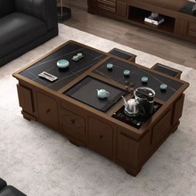 新中式岩板实木功夫茶几茶桌带烧水壶茶桌椅一体家用办公室泡茶台