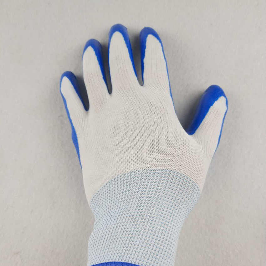 impa190102蓝色涂胶手套平板胶手套耐油防滑耐磨浸胶线手套